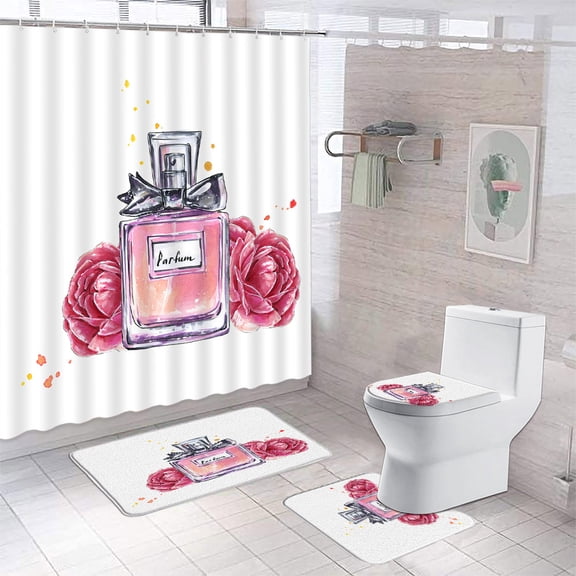 Cosmetics Perfume and Flower Shower Curtain Choose Your Own Size Custom 3D Printed Bathroom r Set With Hanging Curtain