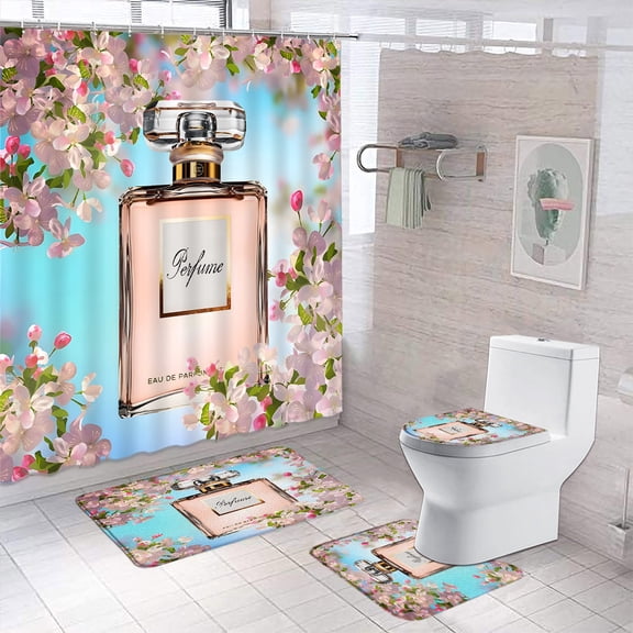 Cosmetics Perfume and Flower Shower Curtain Choose Your Own Size Custom 3D Printed Bathroom r Set With Hanging Curtain