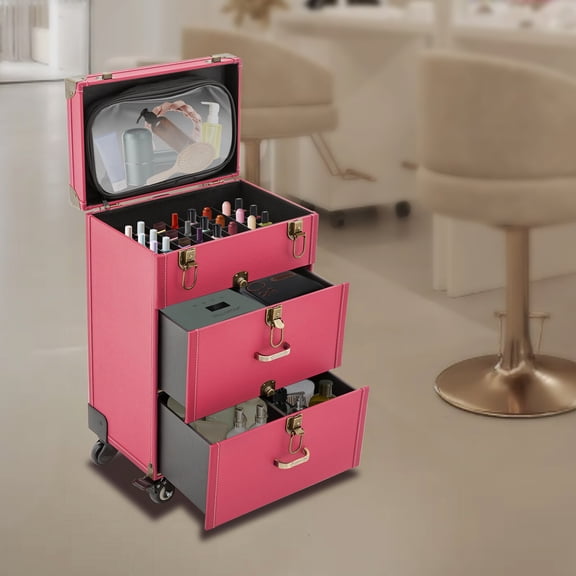 Cosmetics Rolling Cases Travel Makeup Rolling Organizer Nail Polish Storage Box Used for Make-Up Artists, Nail Technicians, Estheticians