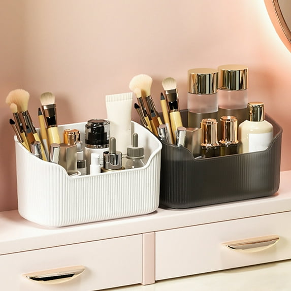 Cosmetics Storage Box Large Capacity Half Transparent Plastic Desktop Makeup Brushes Lipsticks Container Organizer Home Supplies-Transparent,B