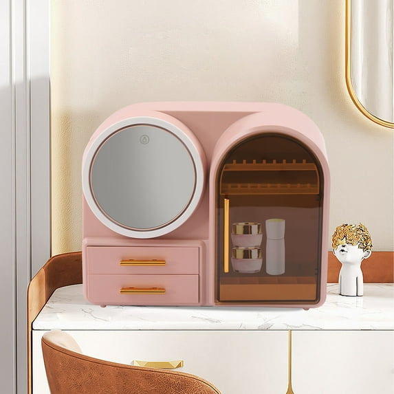 Cosmetics Storage Box Makeup Organizer with LED Light and Mirror Rechargea