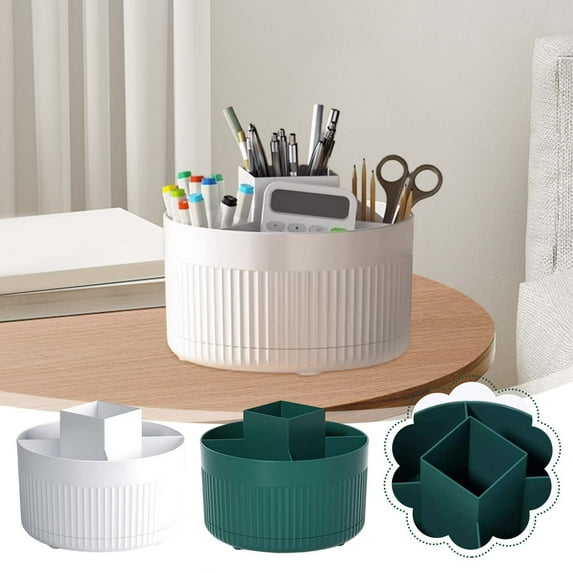 Cosmetics Storage Box | Rotatable Plastic Makeup Organizer | Large Capacity Desktop Compartment Case for Eyebrow Pencil Lipstick Brush | Space-Saving Bathroom Vanity Holder | Durable Home Gift