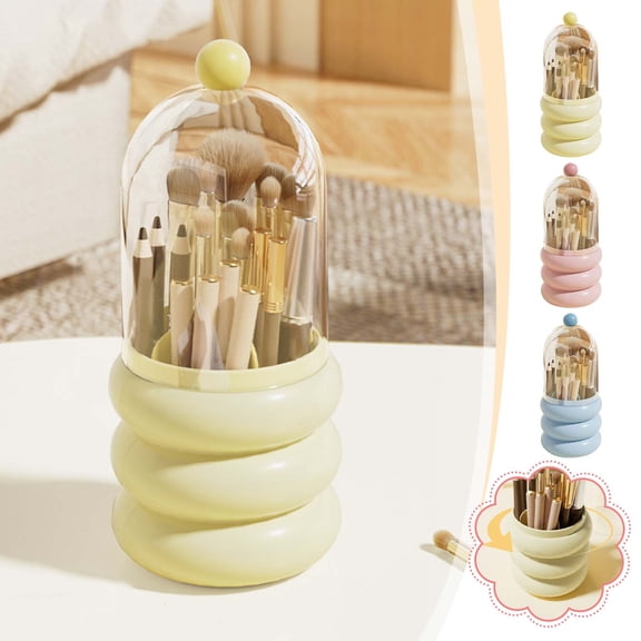 Cosmetics Storage Box | Rotating Makeup Organizer | Dustproof Lid, Large Capacity, Custom Compartments | Stylish Desktop Eye Shadow Brush Holder | Multicolor