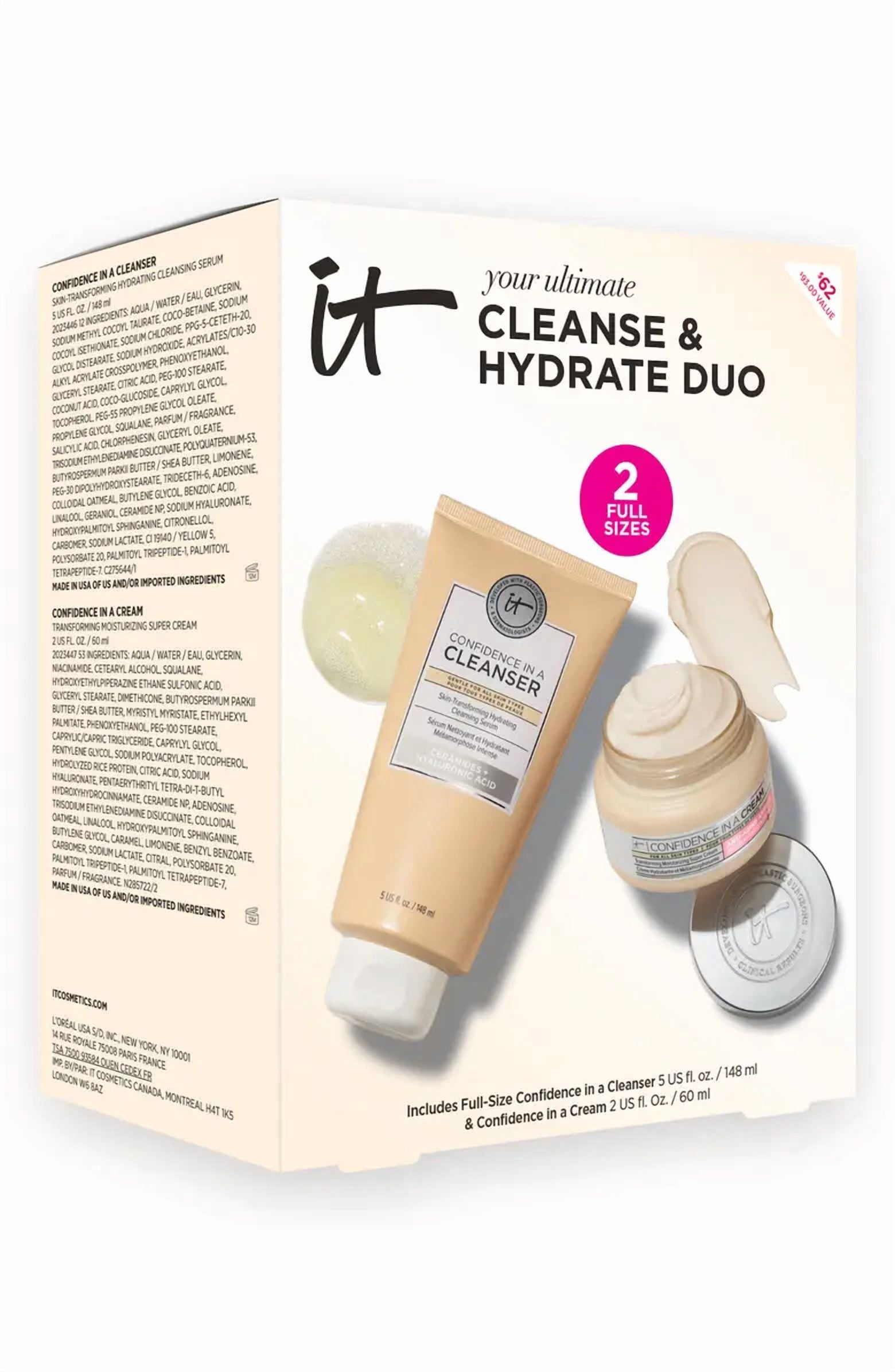 It Cosmetics Confidence in A Cream 2 fl. oz & Confidence in a Cleanser 5 fl. oz - 2 Full Sizes Set