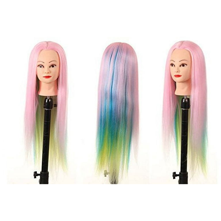 Cosmetology Mannequin Head YAKI SYNTHETIC HAIR #Blue/Pink/Yellow