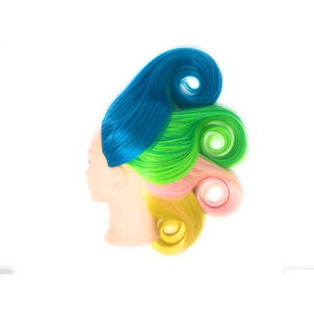 Cosmetology Mannequin Head with Hair Yaki Synthetic Hair Three Tones Color #Blue/Green /Yellow 26"