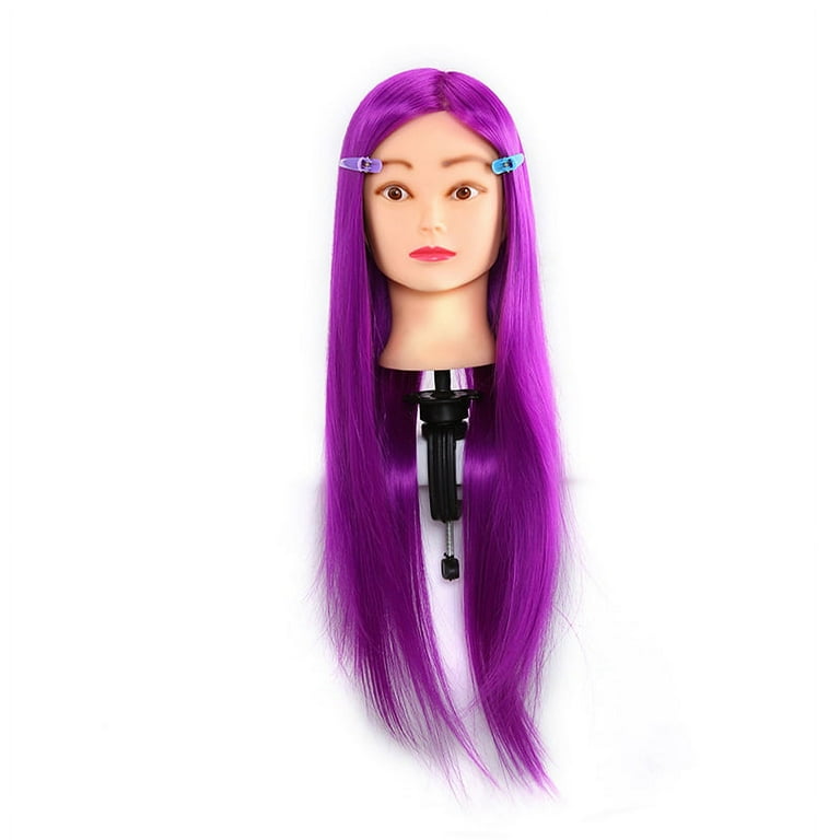 Cosmetology Mannequin Head with supper wave SYNTHETIC HAIR #purple