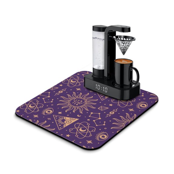 Cosmic Aesthetic Coffee Mat Witchy Bohemian Starry Night Print Non-Slip Rubber Backed Absorbent Mat Ideal for Espresso Machines and Kitchen Counters