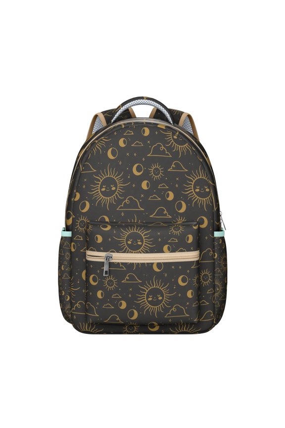 Astrology Student Backpack Waterproof Durable School Bag with Gothic Moon and Sun Print, Comfortable Adjustable Straps, Large Capacity for Outdoor and Daily Commuting