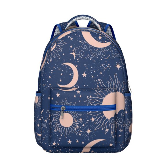 Cosmic Astrology Student Backpack Waterproof Durable School Bag with Gothic Moon and Sun Print, Comfortable Adjustable Straps, Large Capacity for Outdoor and Daily Commuting