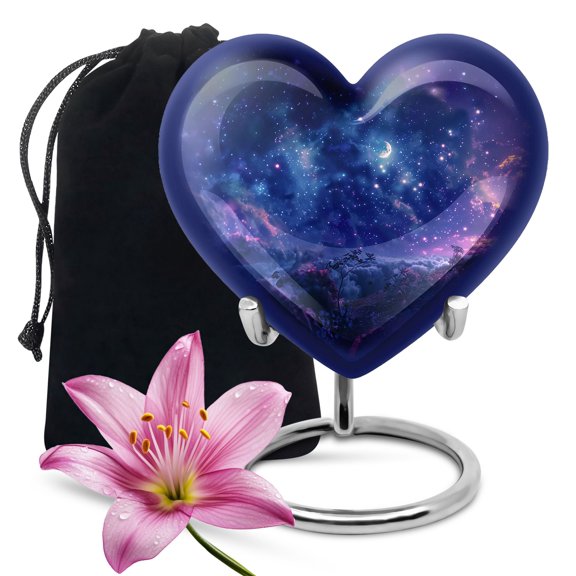 Cosmic Blossom Large Heart Shaped Decorative Urn, Funeral Urns For Adult Female Mom, Urns For Human Ashes, Heart Decorative Urns, Urns For Ashes Adult Male, Funeral Urns For Adult Ashes Men 8 Inch
