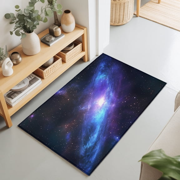 Cosmic Blue Purple Rectangle Area Rug 2x3ft,Living Room Rug Non-Slip Washable Circle Rugs Pad,Galaxy Background Soft Floor Carpet for Bedroom Dining Room