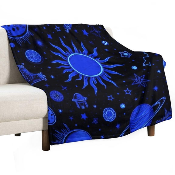 Cosmic Blue Sun Planets Stars Throw Blanket Warm Microfiber Flannel Bedroom Decor Blankets For Beds