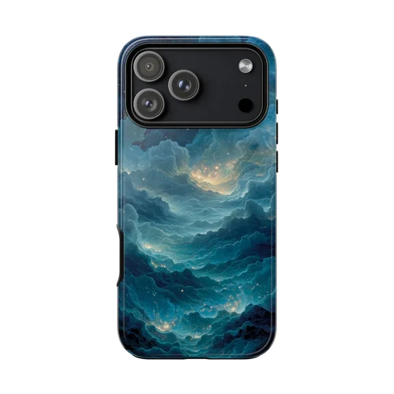 Cosmic Blue Surreal Clouds Art Case for iPhone 11-17 Pro Max