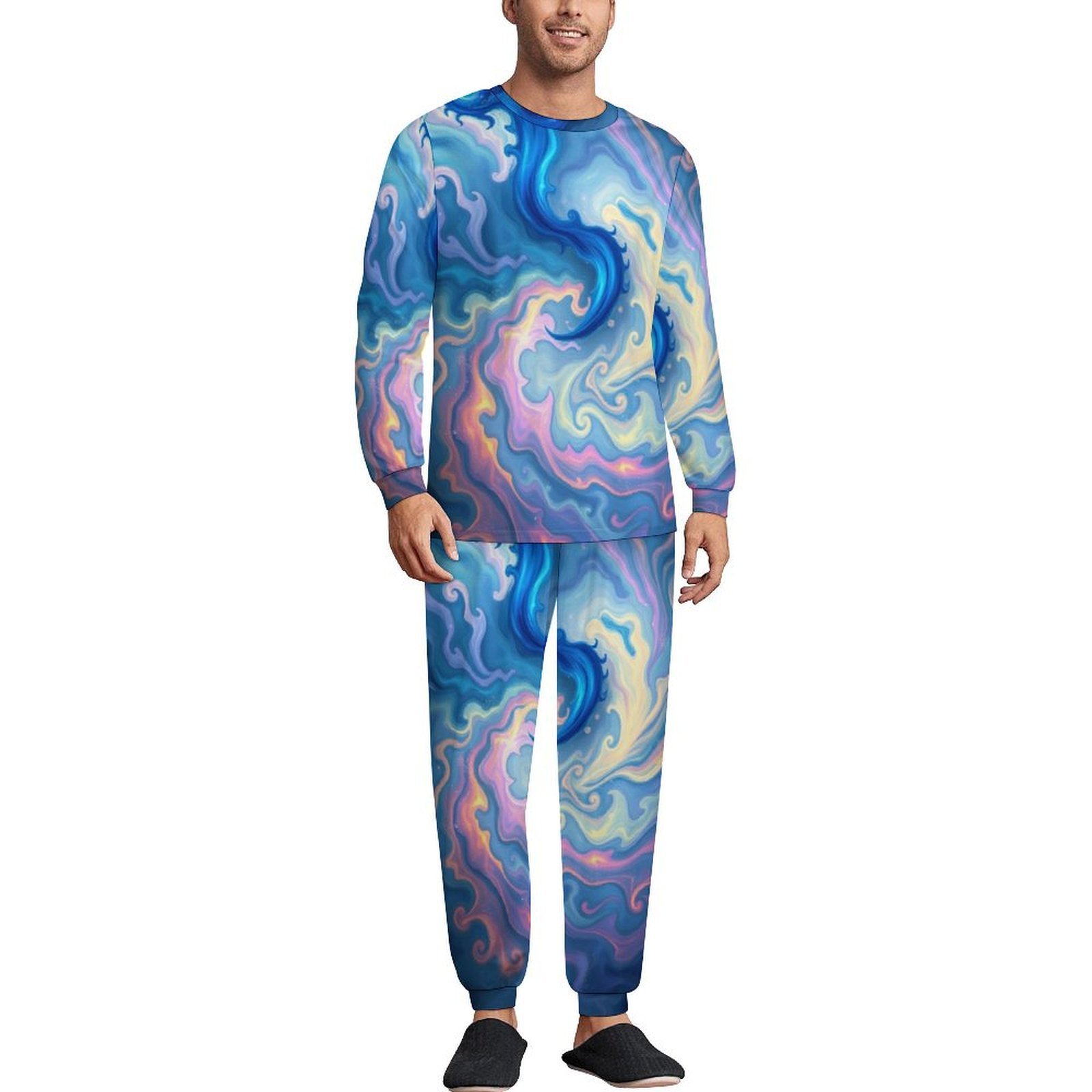 Cosmic Blue Swirl Pajamas Men Home Suit Winter Long Sleeve 2 Piece ...