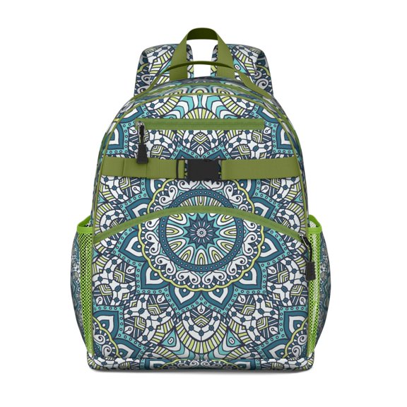Cosmic Boho Mystic Spirituality Symmetry Elements Ethnic Student Backpack Adjustable Padded Straps Chest Buckle Lightweight Durable