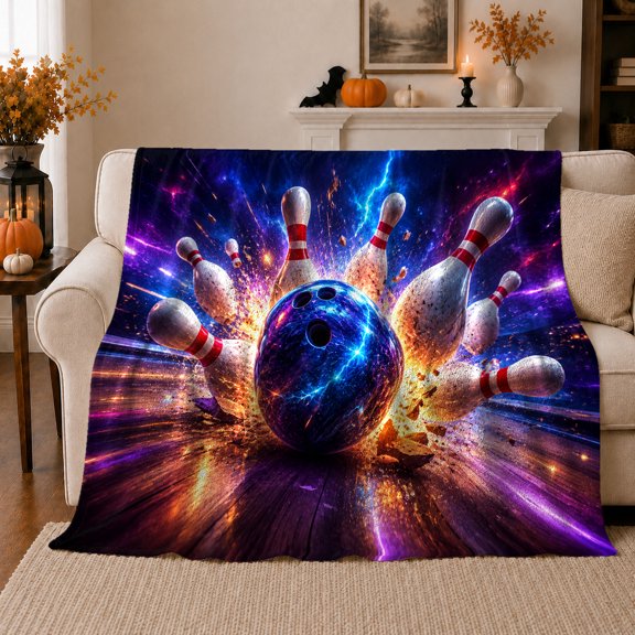 Cosmic Bowling Ball Impact Explosion Sports Themed, Mystical Fantasy Scene, Warm Flannel Blanket for Living Room and Bedroom, Celestial Art Lovers Housewarming Gift, Fantasy Home Decor