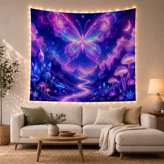 Cosmic Butterfly Over an Alien Valley, Mystical Fantasy for Space Lovers, Ethereal Nature Decor, Halloween Gift, Tapestry Wall Hanging for Bedroom and Living Room