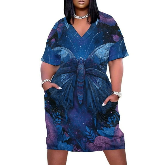 Cosmic Butterfly Floral Night Art Women's Summer Short Sleeve Casual Dresses Party Dress