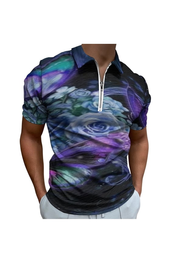 Cosmic Butterfly Men Zipper T-shirt Summer Casual Short Sleeve T-shirt Top