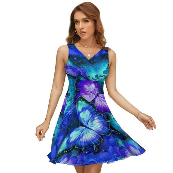 Cosmic Butterfly Purple Dress Summer Street Style Dresses Female Sleeveless Printed Sundress