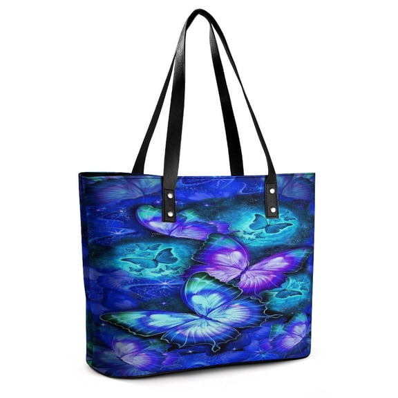 Cosmic Butterfly Purple Woman Leather Handbags Large Tote Bag Fashion Portable Handbags With Zipper