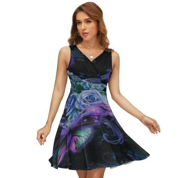 Cosmic Butterfly Sleeveless Dress Women Summer Evening Dresses Ladies Sundress