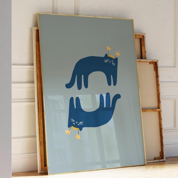 Cosmic Cat Art Print: Trendy Blue Kitty Space Poster UNFRAMED PAPER POSTER, Home Decor, Vintage Gift, Living Room Dercor