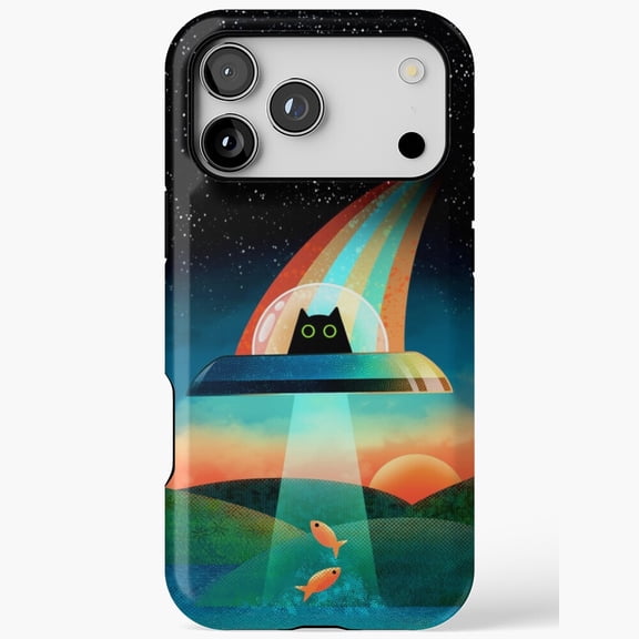 Cosmic Cat UFO Adventure Funny Space Alien Case iPhone 17 to 11 Pro Max