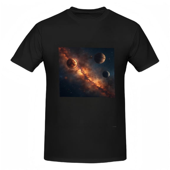 Cosmic Celestial Cotton Short Sleeve T-Shirts - Vibrant Planets & Nebulae Design Unique Space-Themed Tee Tops for Men & Women