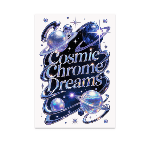 Cosmic Chrome Dreams - Futuristic Art Lovers - 13x19 Poster Print