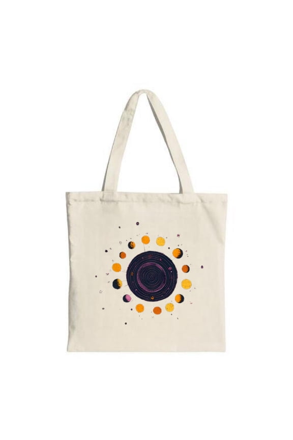 Cosmic Circle Tote Bag - Canvas Multifunctional Reusable Shopping Bag with Celestial Pattern Perfect for Travel Parties & Shopping