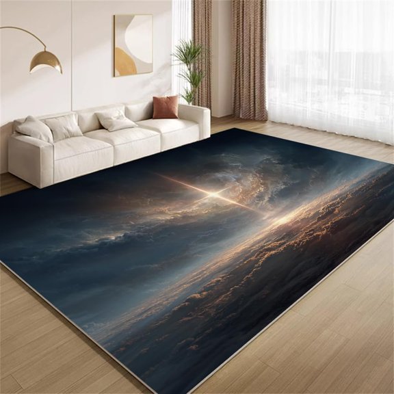 Cosmic Cloud Cross Starburst Area Rugs, Sunset Cloudscape Horizon Carpet, Washable Non Slip Low Pile Soft Rug for Living Room Bedroom Game Room Study Office Decor Mat 5ftx8ft