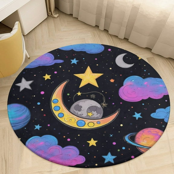 Cosmic Clouds Dream Round Area Rugs for Bedroom Living Room, 4FT Soft Comfy Indoor Circle Carpets, Floor Mat