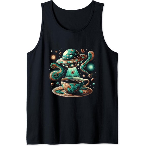 Cosmic Coffee Encounter - Ufo Meets Coffee Vector Art Tank Top Size S-3XL