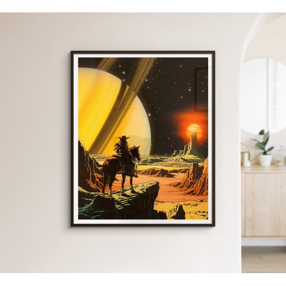 Cosmic Cowboy Retro Sci Fi Western Poster Space Frontier Illustration Wall Art 8x12 UNFRAMED