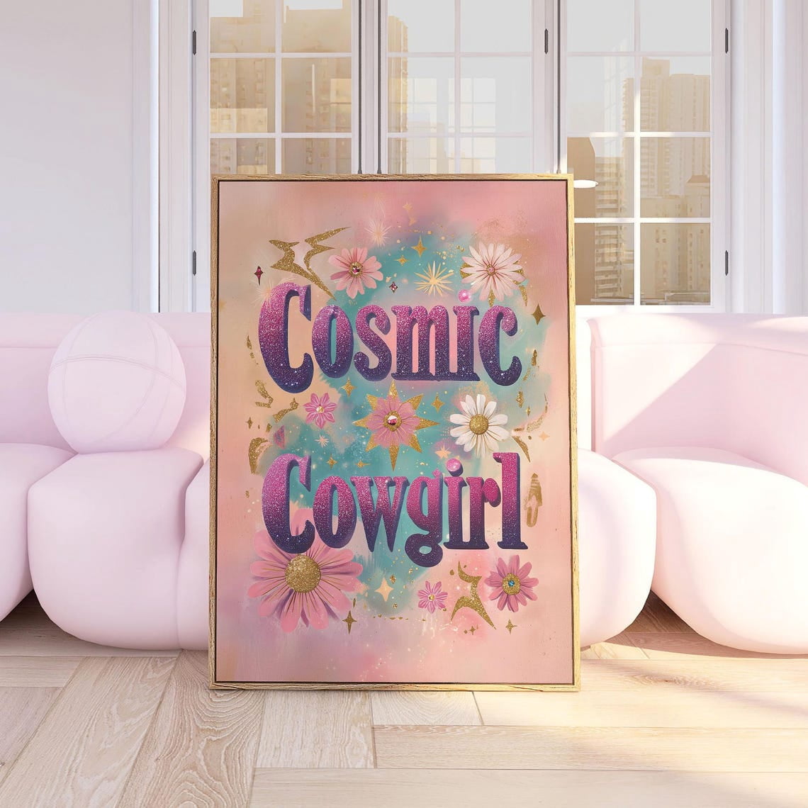 Cosmic Cowgirl Floral Print Retro Western Wall Art Girly Y2K Cowgirl ...
