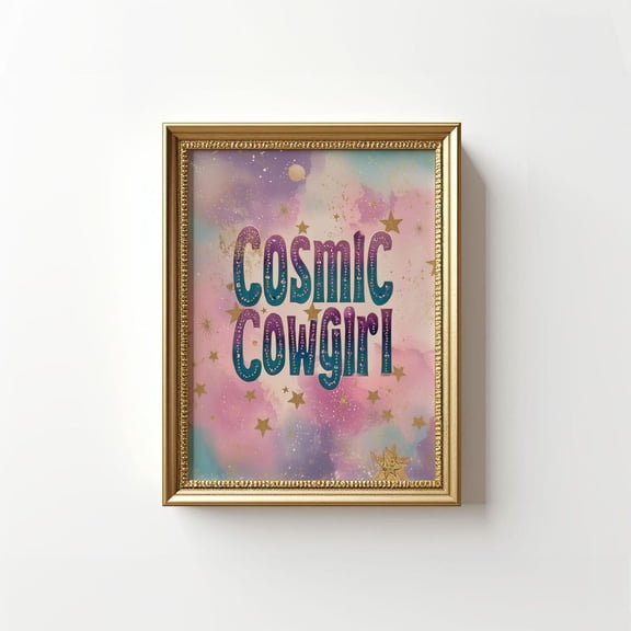 Cosmic Cowgirl Wall Art Retro Western Poster Pink Y2K Cowgirl Print Trendy Dorm Decor Retro Western Cowgirl Prints, Unframed Poster Size 8x12 F03.1.15l1147