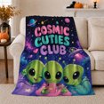 thumbnail image 1 of Cosmic Cuties Club Alien Selfie Scene Whimsical Cartoon, Cozy Typography Art Scene, Warm Flannel Blanket for Living Room and Reading Nook, Art Lovers Valentine's Day Gift, Playful Home Decor, 1 of 9