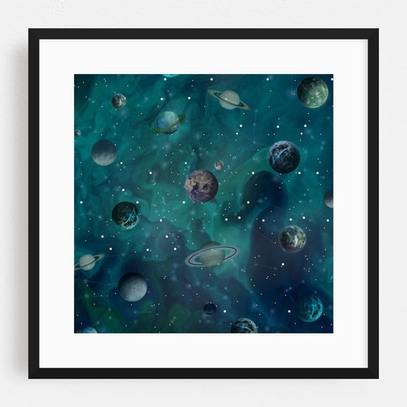 Cosmic Dance - Digital Art Space Cosmic Astronomy Night Sky Sci-Fi Stars Black Framed Wall Art Print 16 x 16 inches
