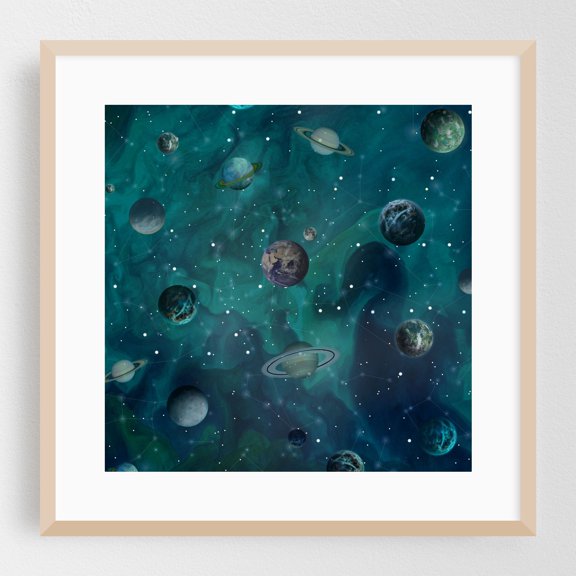 Cosmic Dance - Digital Art Space Cosmic Astronomy Night Sky Sci-Fi Stars Oak Framed Wall Art Print 8 x 8 inches