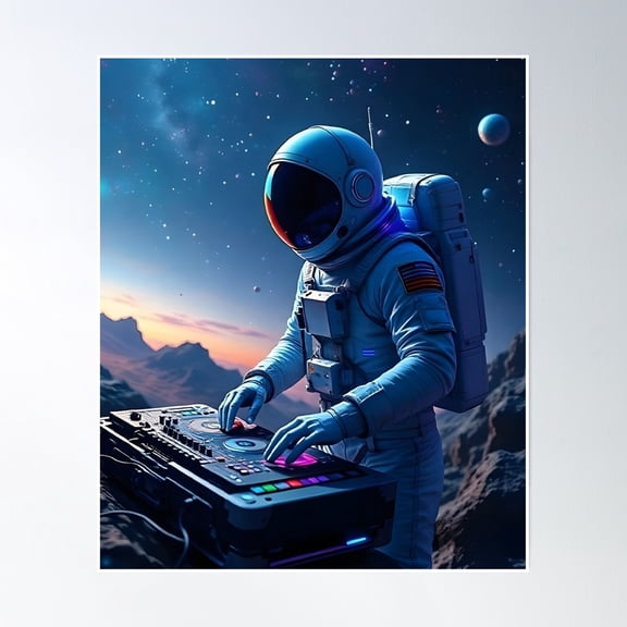 Cosmic Dj – Astronaut At A Space Party Poster Wall Art, Modern Wall Decor, 16x24 UNFRAMED