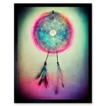 Cosmic Dreamcatcher With Feathers In Light Pastel Colours Art Print Framed Poster Wall Decor 12x16 inch