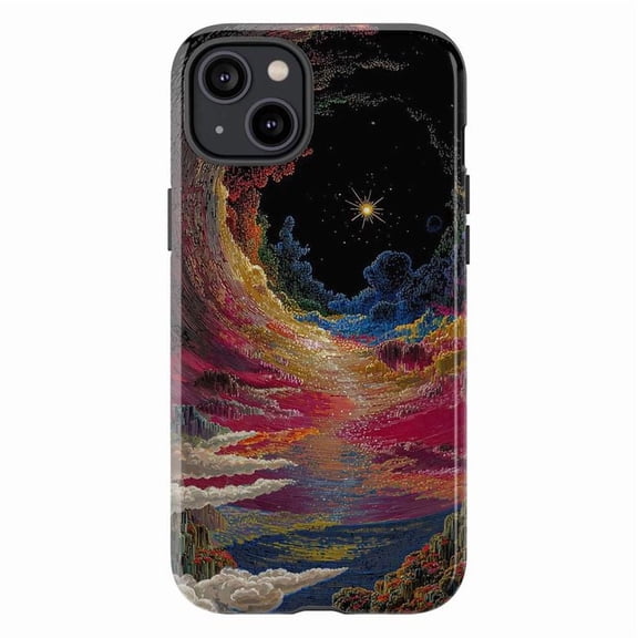 Cosmic Dreamscape Phone Case, Surreal Galaxy Landscape Art iPhone Cover, Psychedelic Starry Night Protective Case for iPhone 16 15 14 13 12 11 Plus Pro Max Mini