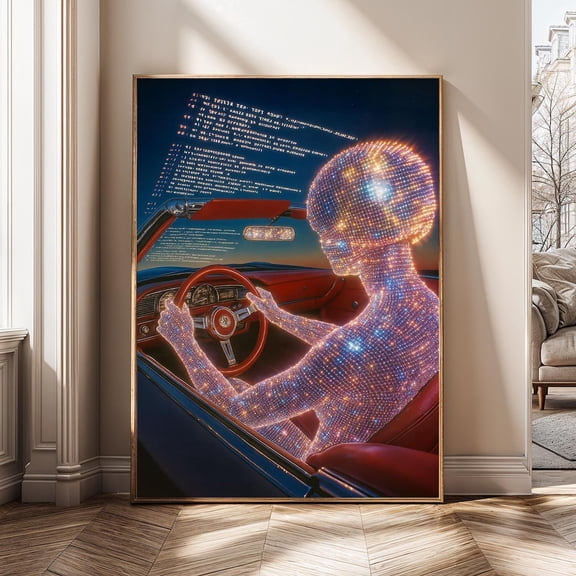 Cosmic Driver Futuristic Sci Fi AI Cyber Aesthetic Art Digital Universe Illustration Retro Car Poster Unframed Paper Print