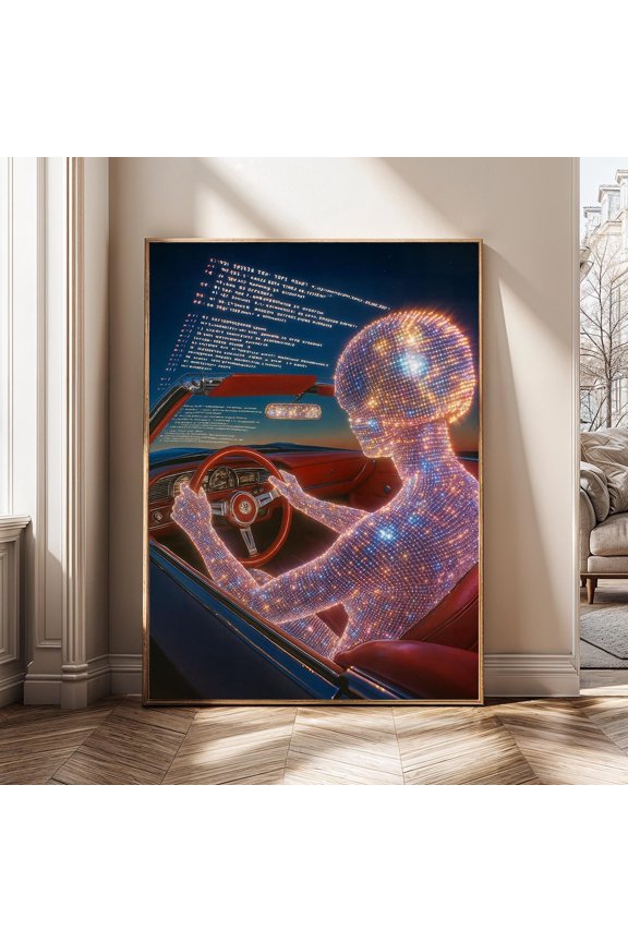 Cosmic Driver Futuristic Sci Fi AI Cyber Aesthetic Art Digital Universe Illustration Retro Car Poster Unframed Paper Print