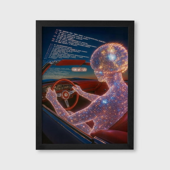Cosmic Driver Futuristic Sci Fi Cyber Aesthetic Space Neon Retro Car Poster