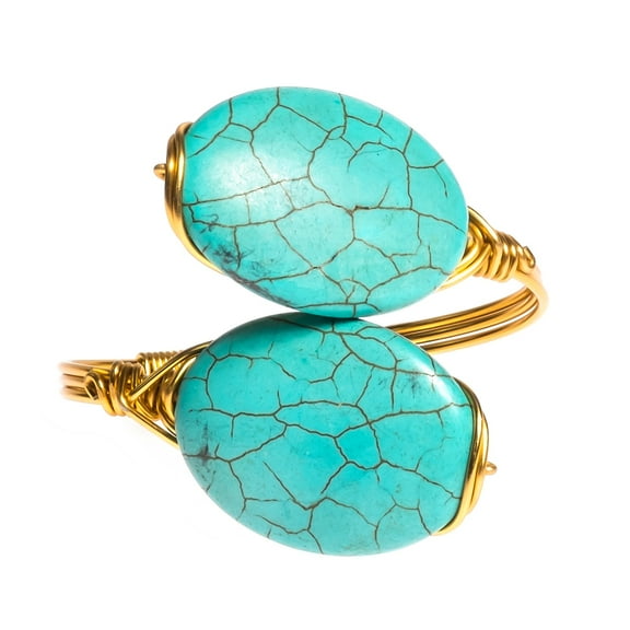 Cosmic Duo Oval Simulated Turquoise Adjustable Brass Cuff Bracelet
