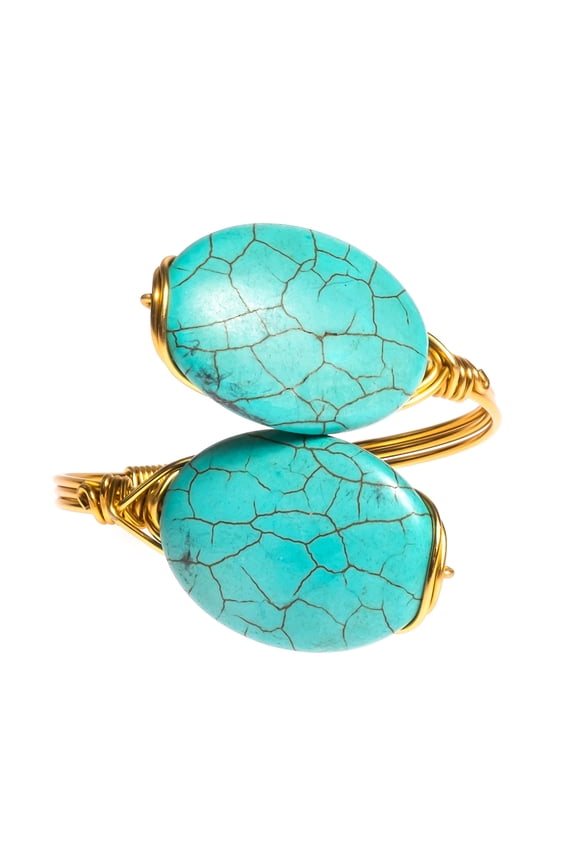 Cosmic Duo Oval Simulated Turquoise Adjustable Brass Cuff Bracelet