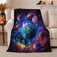 thumbnail image 1 of Cosmic Earth & Planets Nebula Art for Space Fans, Dreamy Celestial Vista Flannel Blanket, Cozy Warm Thanksgiving Gift, Vibrant Home Decor for Living Room and bedroom, 1 of 9
